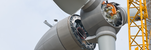 Close up of assembling a wind turbine